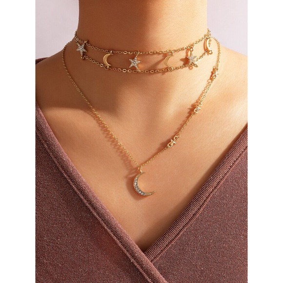 Moon and Stars 2 Piece Charm Necklace - Picture 1 of 5